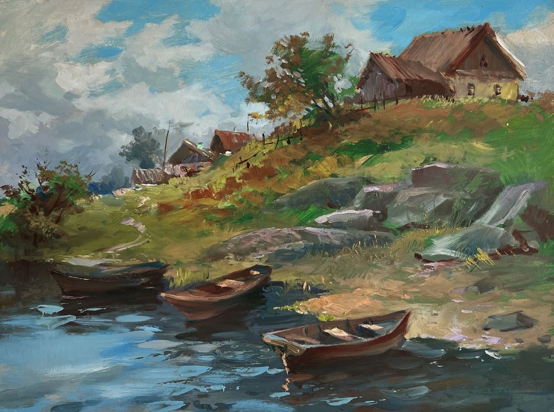 Oil painting The river carries village dreams Yuriy Suprunchuk - 3