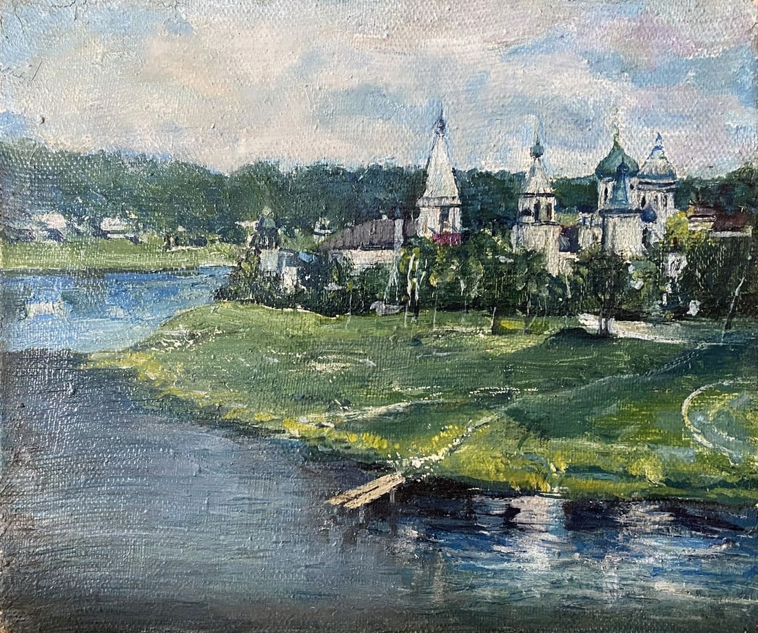 Oil painting Staritsa V. Odintsov: NoVerne 300*** ABOUT THIS PAINTING **** TITLE: "Staritsa"* ARTISTS: V. Odintsov* SIZE: 20.5x24 cm/'8.07x9.44 inches' * MEDIUM: oil, canvas* HAND PAINTED: Original painting from our collection*