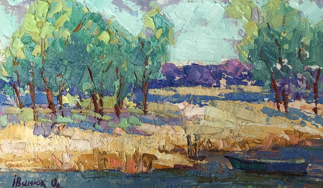 Oil painting Sandy shore Alex Kalenyuk: NoAAA3215The oil painting "Sandy Shore" is a vibrant and textural representation of a dynamic coastal landscape. Through the use of thick impasto technique, the artist has imbued the scene with a sens