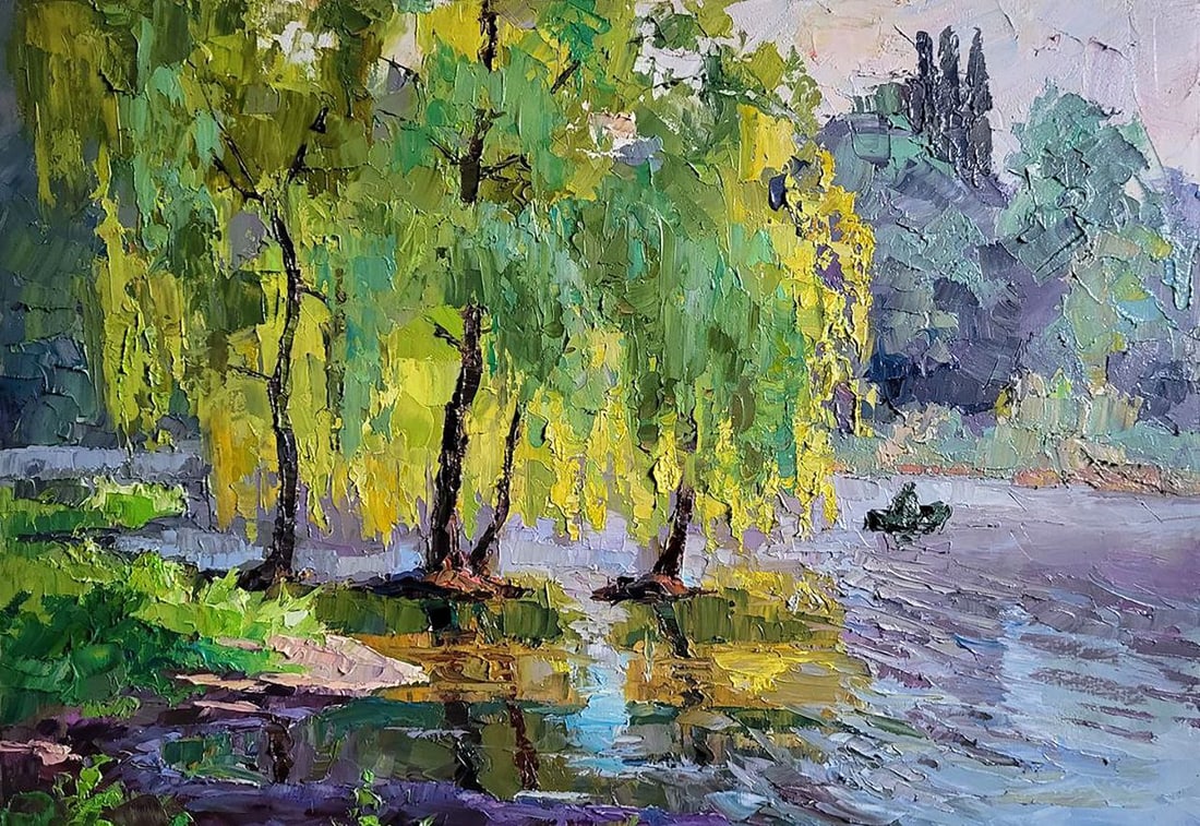 Oil painting Fishing on a boat Serdyuk Boris Petrovich: NoSERB 927"Fishing on a Boat" is an exquisite oil painting that captures the serene beauty of nature in all its splendor. The artist's skillful hand has brought to life a mesmerizing landscape that tr