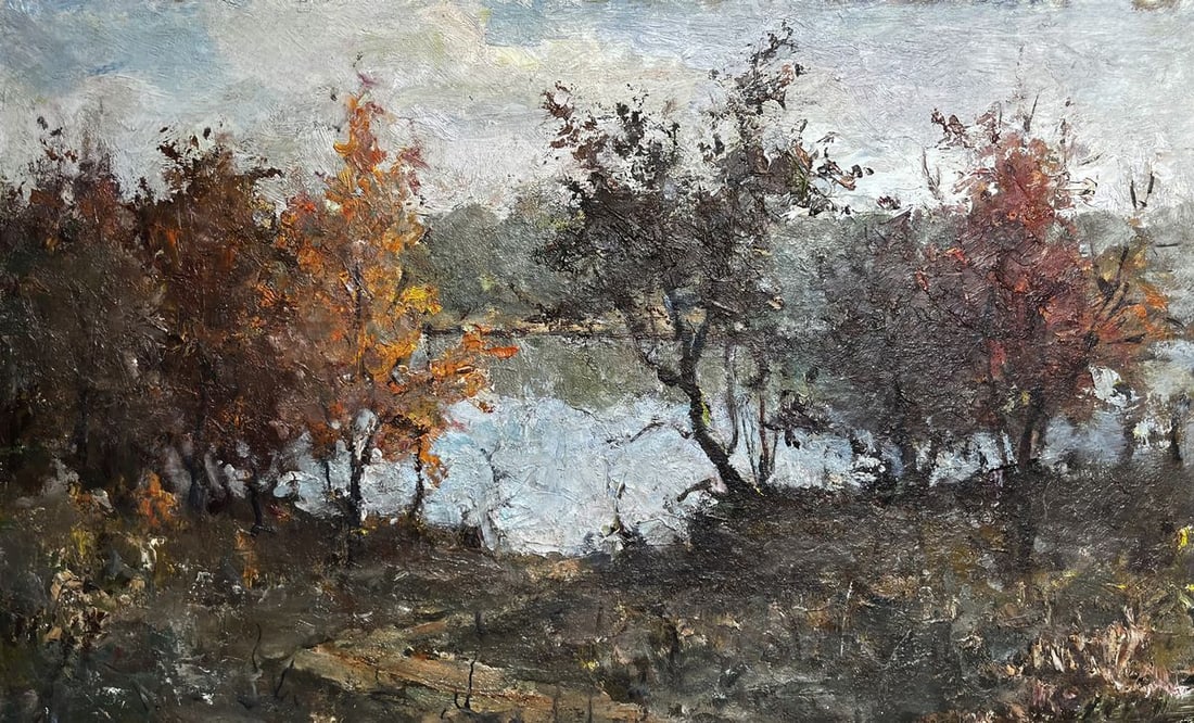 Oil painting Autumn lake Unknown artist (1 of 7)