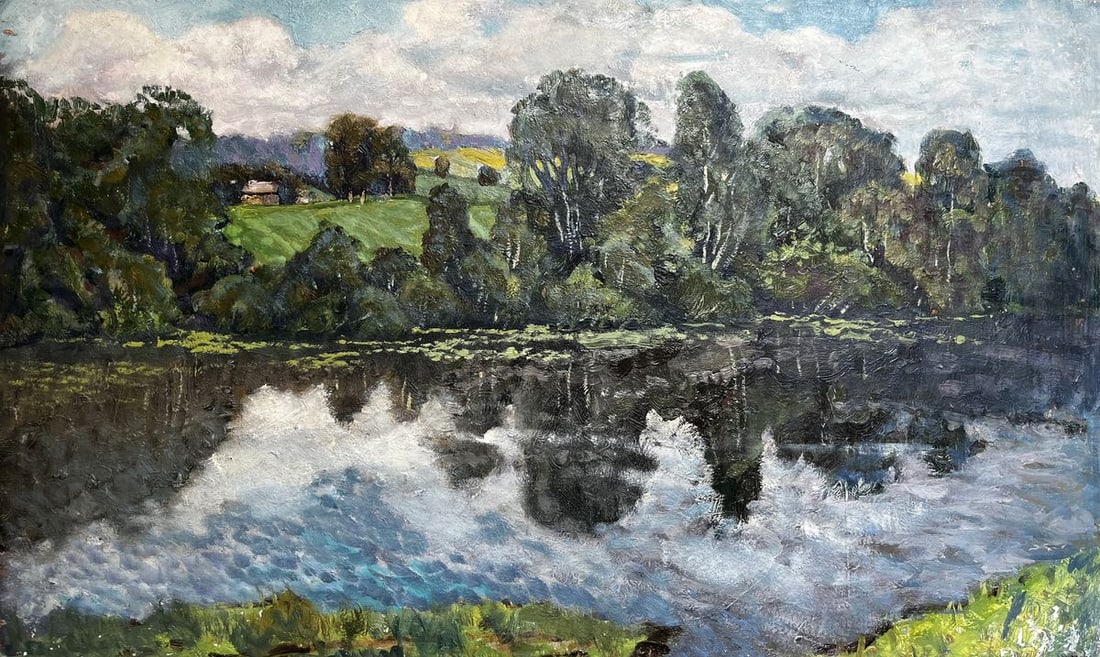 Oil painting Sunny day Unknown artist: NoGS 389*** ABOUT THIS PAINTING **** TITLE: "Sunny day"* ARTISTS: Unknown artist* SIZE: 50x72 cm/'19.68x28.34 inches'* MEDIUM: oil, cardboard* HAND PAINTED: Original painting from our collection*