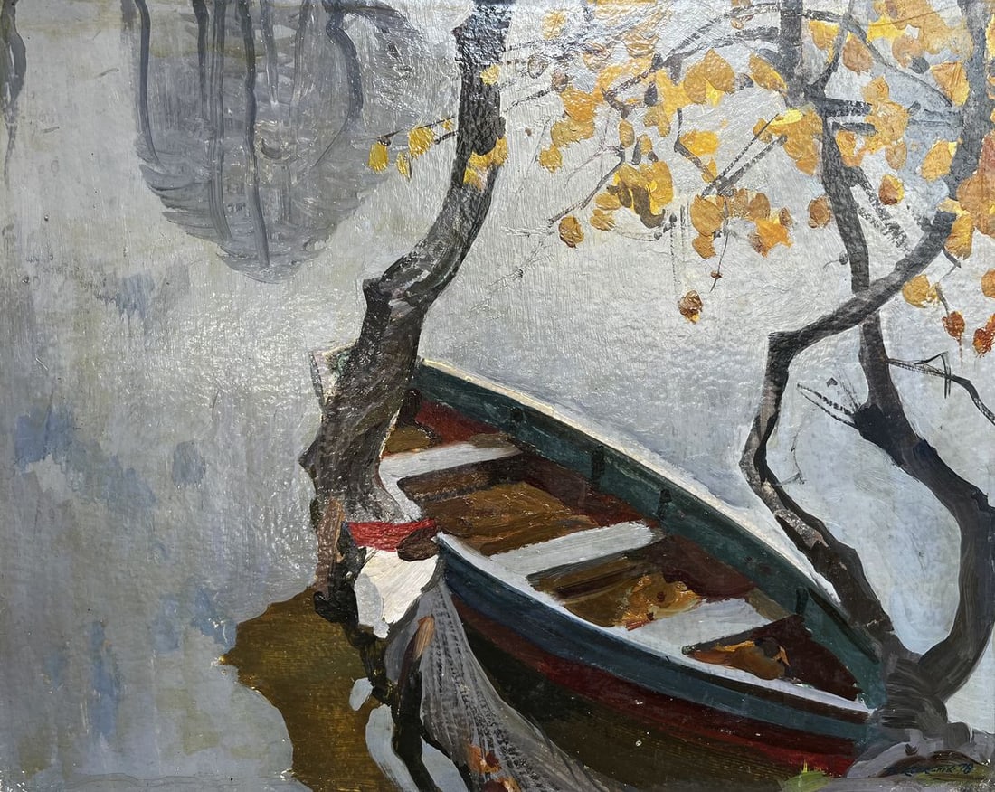 Oil painting Silence Boris Kolesnik: NoGS 390*** ABOUT THIS PAINTING **** TITLE: "Silence"* ARTISTS: Boris Kolesnik* SIZE: 39.8x50 cm/'15.66x19.68 inches'* MEDIUM: oil, cardboard* HAND PAINTED: Original painting from our collection* COND