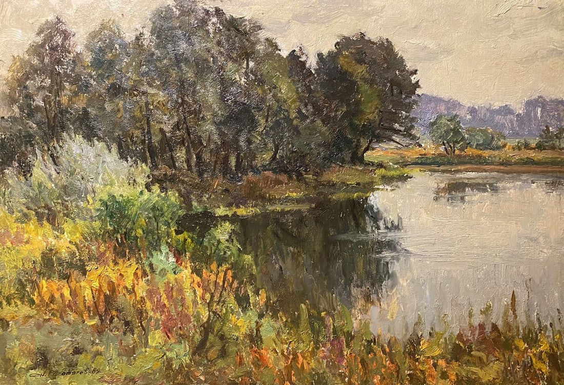 Oil painting By autumn Nikolay Rabotyagov: NoGS 438*** ABOUT THIS PAINTING **** TITLE: "By autumn"* ARTISTS: Nikolay Rabotyagov* SIZE: 50x70 cm/'19.68x27.55 inches'* MEDIUM: oil, cardboard* HAND PAINTED: Original painting from our collection* 