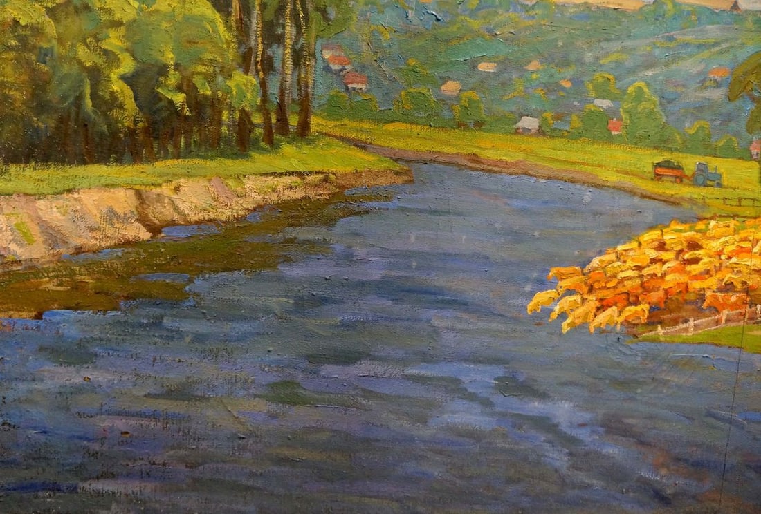 Oil painting Cows by the river - 3