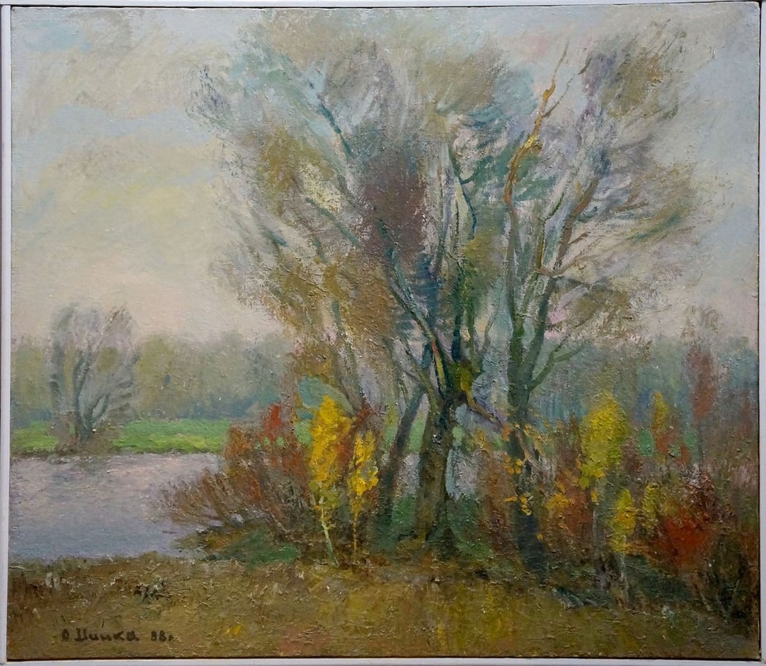 Oil painting Near the river Minka Alexander Fedorovich: NoVerns 987 *** ABOUT THIS PAINTING *** * TITLE: "Near the river" * ARTISTS: Mynka (Minka) Alexander Fedorovich * SIZE: 80x70 cm/'31.49x27.55 inches' * MEDIUM: oil, canvas * HAND PAINTED: Original pai