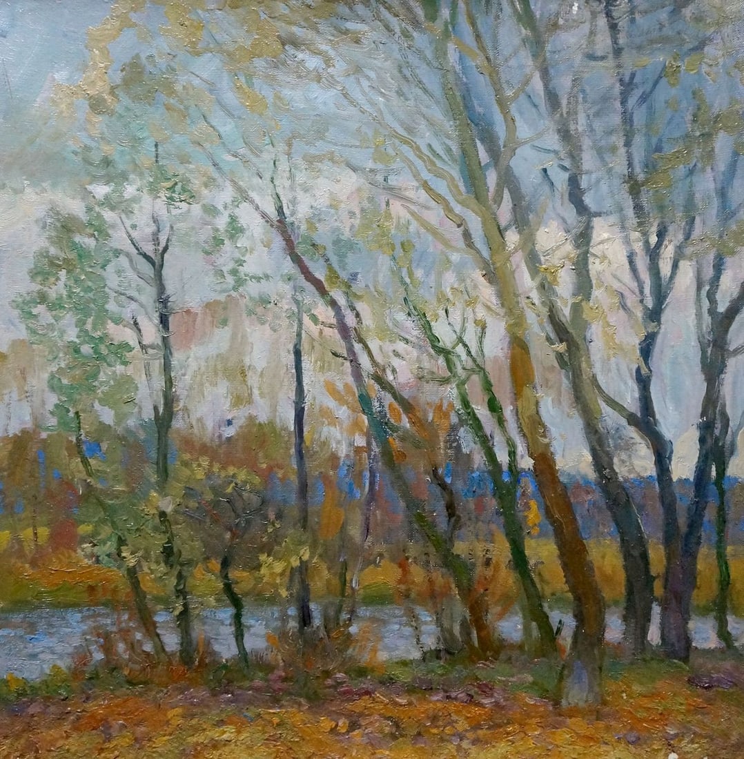 Oil painting Autumn landscape Minka Alexander Fedorovich: NoVerns 1000 *** ABOUT THIS PAINTING *** * TITLE: "Autumn landscape" * ARTISTS: Mynka (Minka) Alexander Fedorovich * SIZE: 50x50 cm/'19.68x19.68 inches' * MEDIUM: oil, canvas * HAND PAINTED: Original 