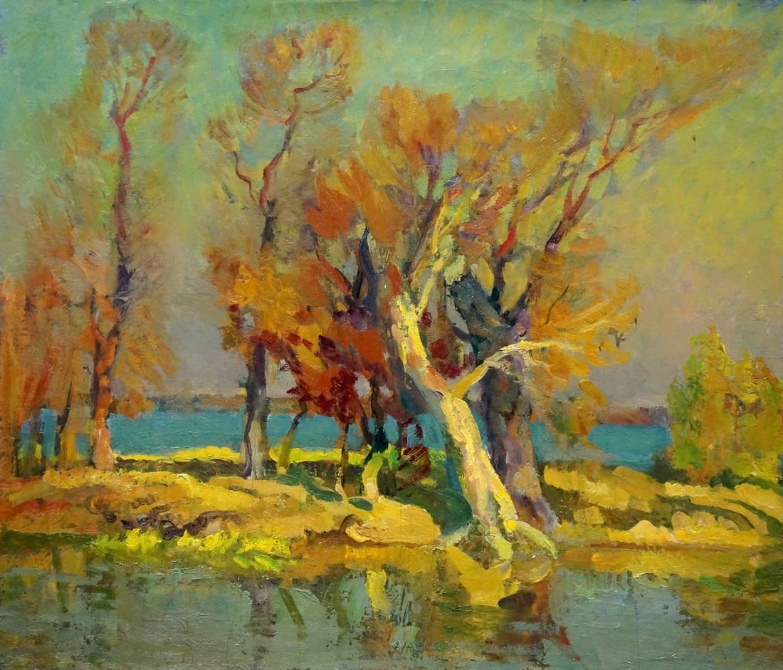 Oil painting Gold autumn Minka Alexander Fedorovich: NoVerns 1004 *** ABOUT THIS PAINTING *** * TITLE: "Gold autumn" * ARTISTS: Mynka (Minka) Alexander Fedorovich * SIZE: 62x70 cm/'24.40x27.55 inches' * MEDIUM: oil, canvas * HAND PAINTED: Original paint