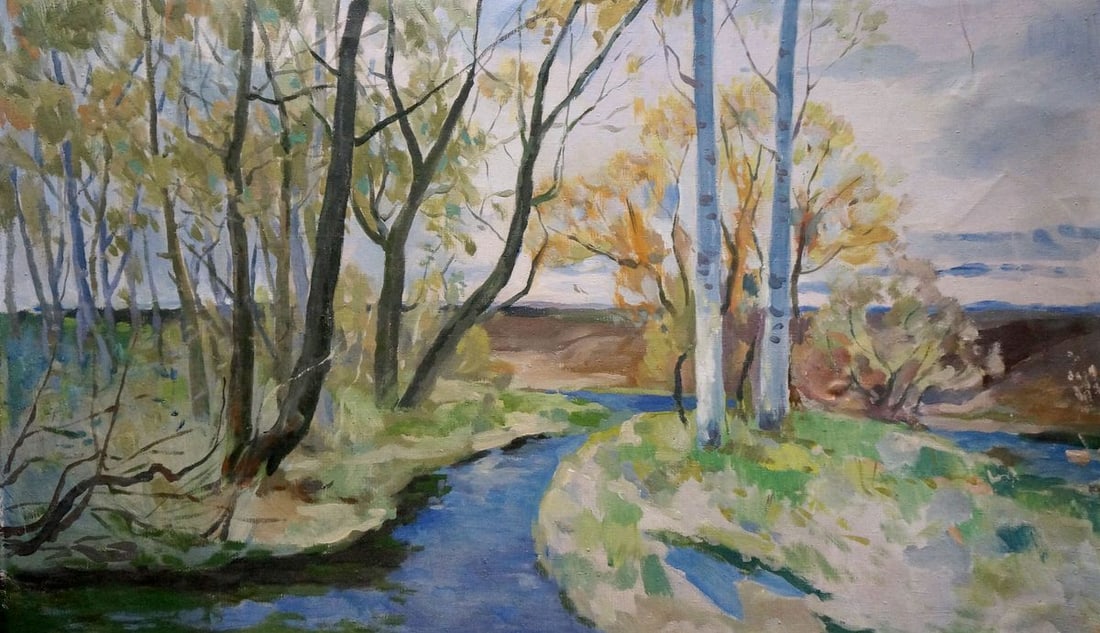 Oil painting Forest landscape Minka Alexander Fedorovich: NoVerns 1007 *** ABOUT THIS PAINTING *** * TITLE: "Forest landscape" * ARTISTS: Mynka (Minka) Alexander Fedorovich * SIZE: 60x98 cm/'23.62x23.62 inches' * MEDIUM: oil, canvas * HAND PAINTED: Original 