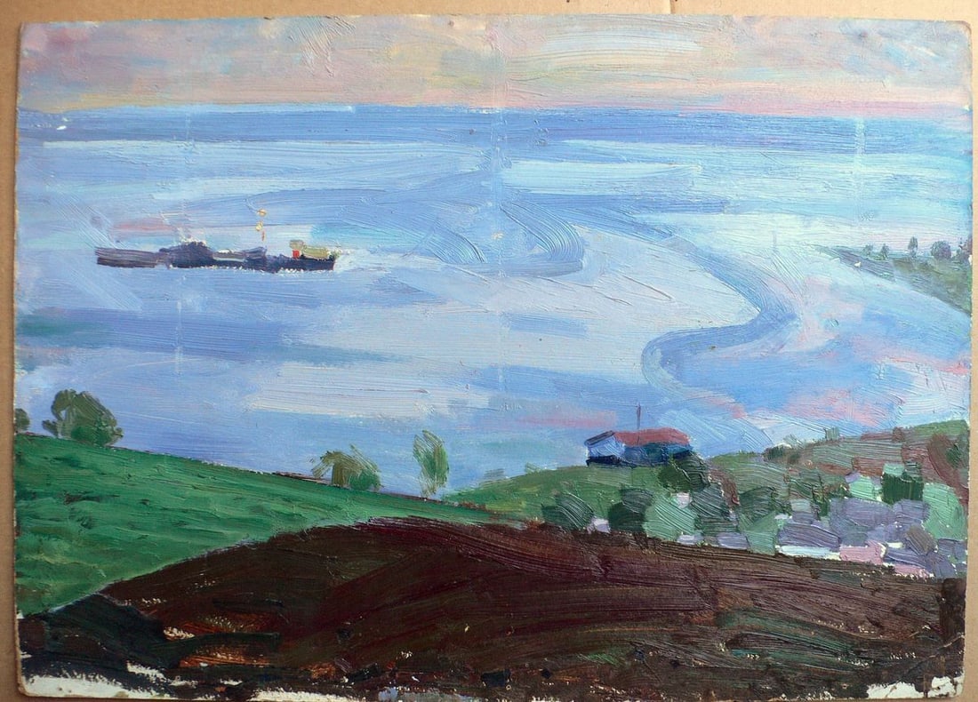 Oil painting Dali Dnieper Erlikh Vladimir Isaakovich: NoKork 29 *** ABOUT THIS PAINTING *** * TITLE: "Dali Dnieper" * ARTISTS: Erlikh Vladimir Isaakovich * SIZE: 50x70 cm/'19.68x27.55 inches' * MEDIUM: oil, cardboard * HAND PAINTED: Original painting fro