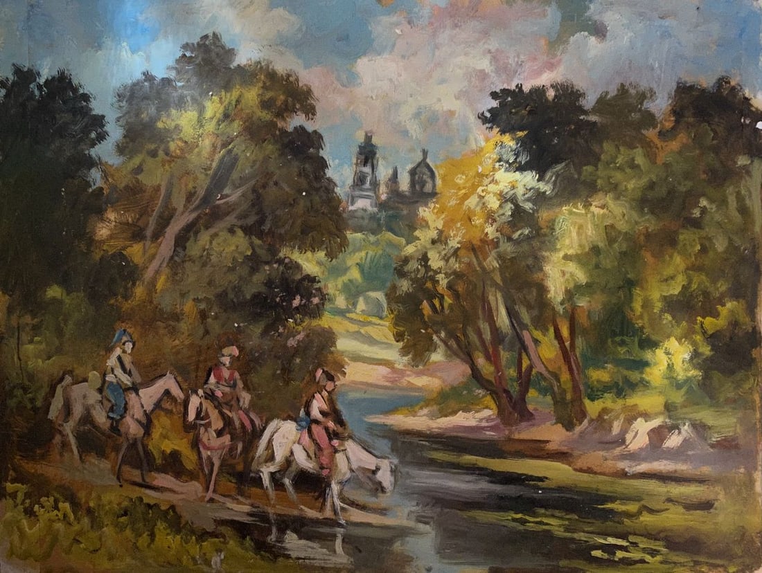 Oil painting By the ford Alexander Arkadievich Litvinov: NoLitv 714 *** ABOUT THIS PAINTING *** * TITLE: "By the ford" * ARTISTS: Alexander Arkadievich Litvinov * SIZE: 45x59 cm/17,71x23,22 inches' * MEDIUM: oil, cardboard * HAND PAINTED: Original painting 