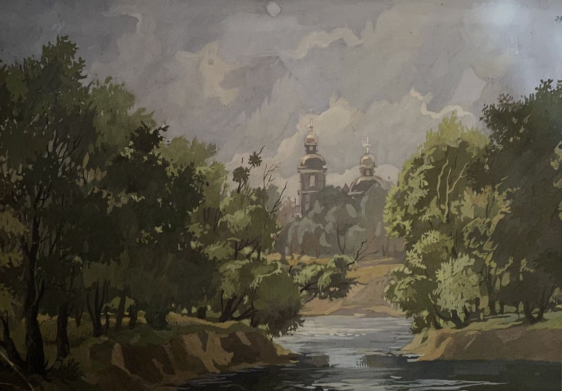 Oil painting Monastery Alexander Arkadievich Litvinov: NoLitv 717AAA *** ABOUT THIS PAINTING *** * TITLE: "Monastery" * ARTISTS: Alexander Arkadievich Litvinov * SIZE: 29,5x40 cm/11,61x15,74 inches' * MEDIUM: oil, cardboard * HAND PAINTED: Original painti