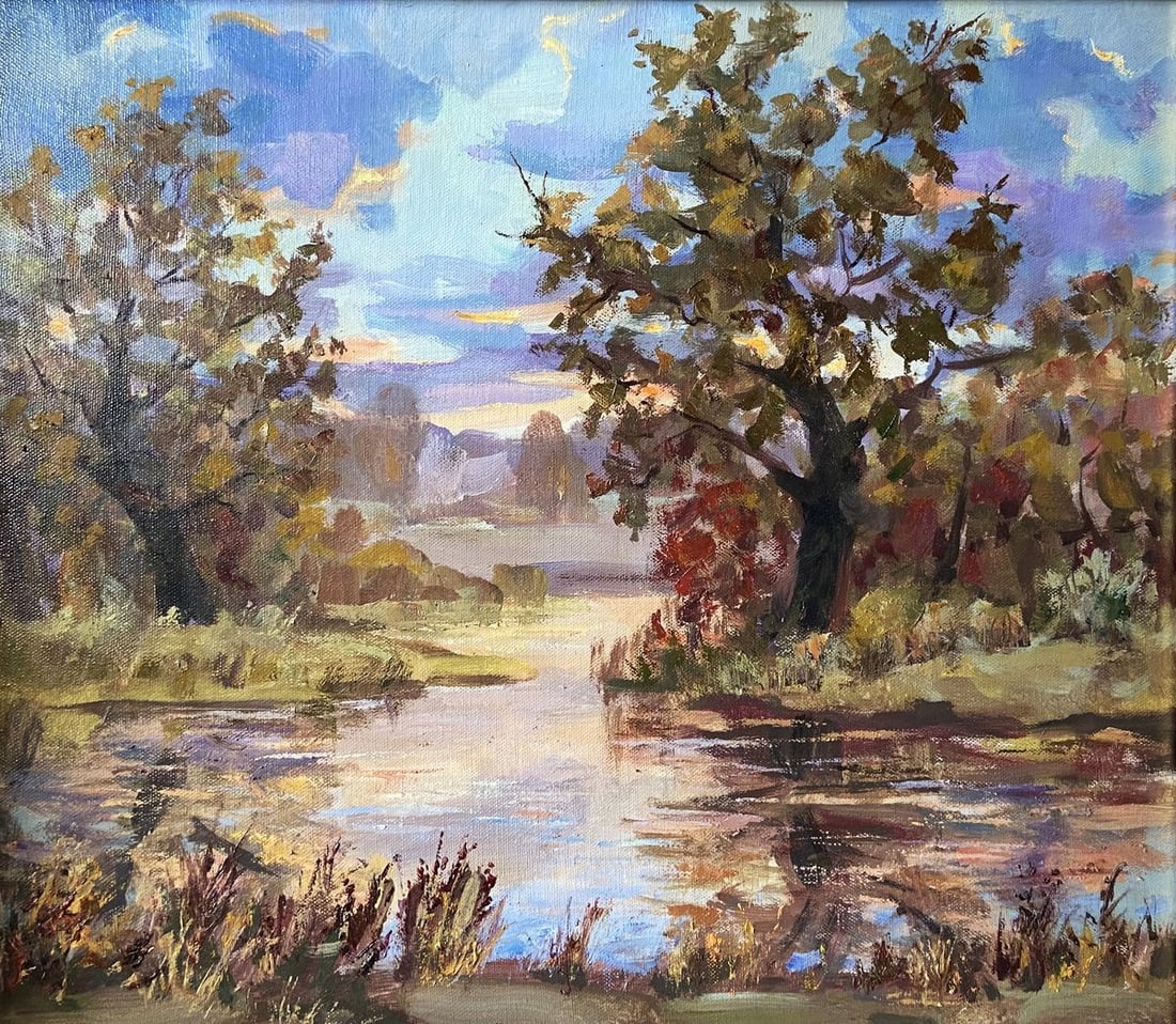Oil painting Autumn evening Kapotenko Ivan Ivanovich: NoGap 23 *** ABOUT THIS PAINTING *** * TITLE: "Autumn evening" * ARTISTS: Kapotenko Ivan Ivanovich * SIZE: 50.5x58 cm/'19.88x22.83 inches' * MEDIUM: oil, canvas * HAND PAINTED: Original painting from