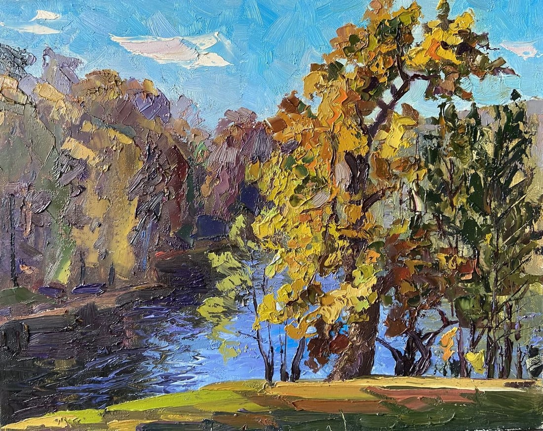 Oil painting By the river Kapotenko Ivan Ivanovich: NoGap 27 *** ABOUT THIS PAINTING *** * TITLE: "By the river" * ARTISTS: Kapotenko Ivan Ivanovich * SIZE: 40x50 cm/'15.74x19.68 inches' * MEDIUM: oil, canvas * HAND PAINTED: Original painting from our