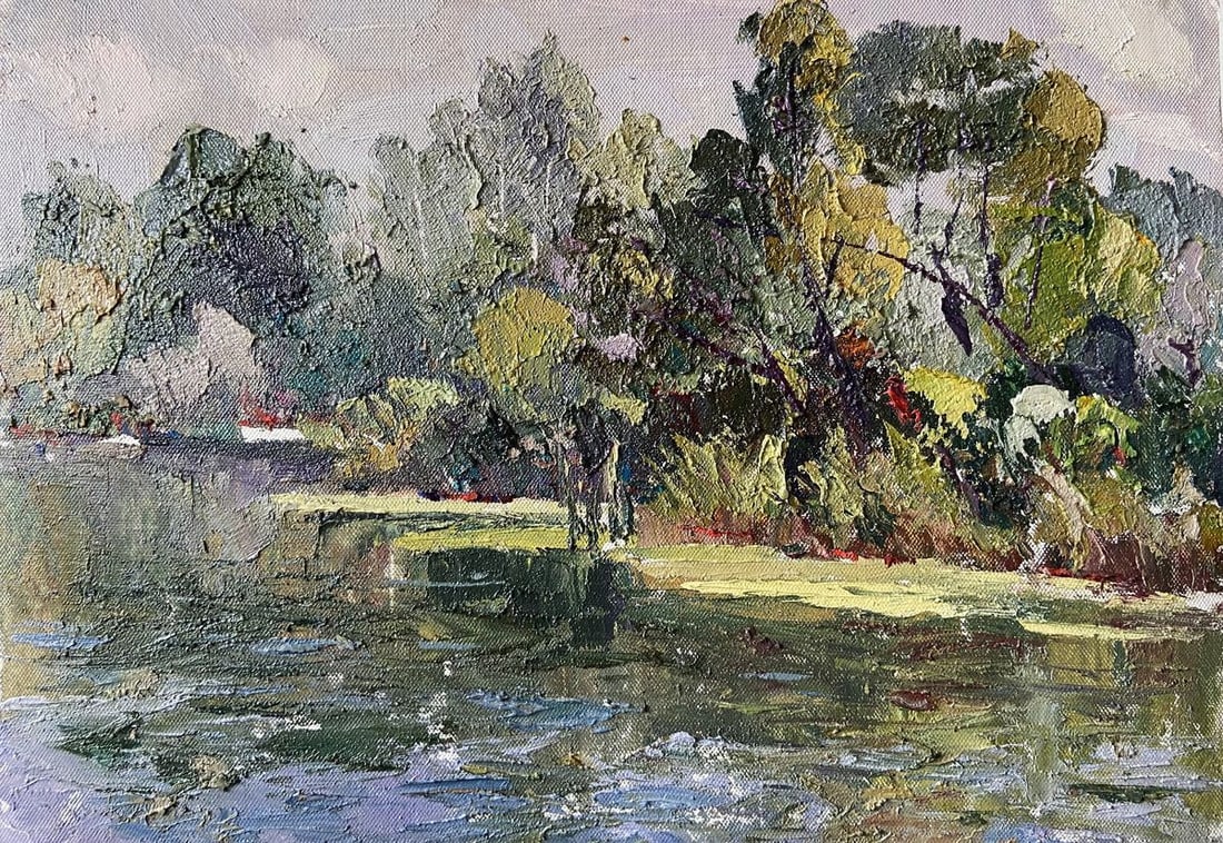 Oil painting Summer sunny landscape Kapotenko Ivan Ivanovich: NoGap 46 *** ABOUT THIS PAINTING *** * TITLE: "Summer sunny landscape" * ARTISTS: Kapotenko Ivan Ivanovich * SIZE: 24.5x34.5 cm/'9.64x13.58 inches' * MEDIUM: oil, cardboard * HAND PAINTED: Original pa