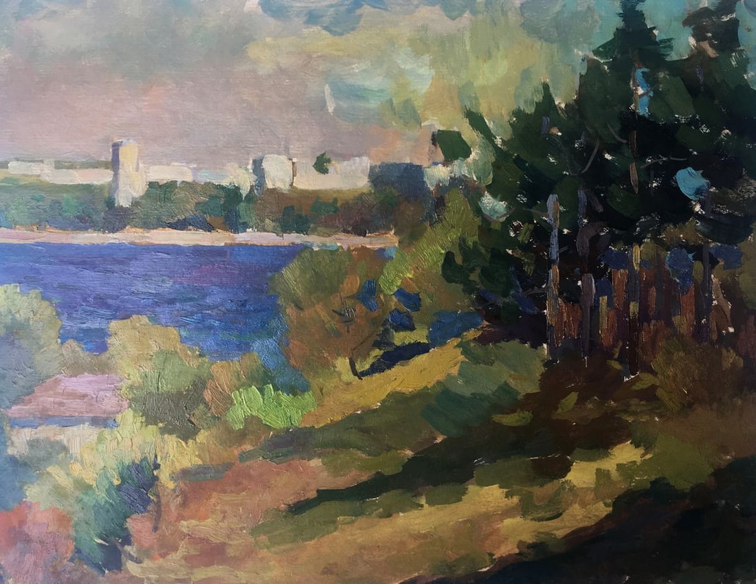 Oil painting City view Peter Tovpev: NoAAA2463 *** ABOUT THIS PAINTING *** * TITLE: "City view" * ARTISTS: Peter Tovpev * SIZE: 46.5x36 cm/'18.30x14.17 inches' * MEDIUM: oil, cardboard * HAND PAINTED: Original painting from our collectio
