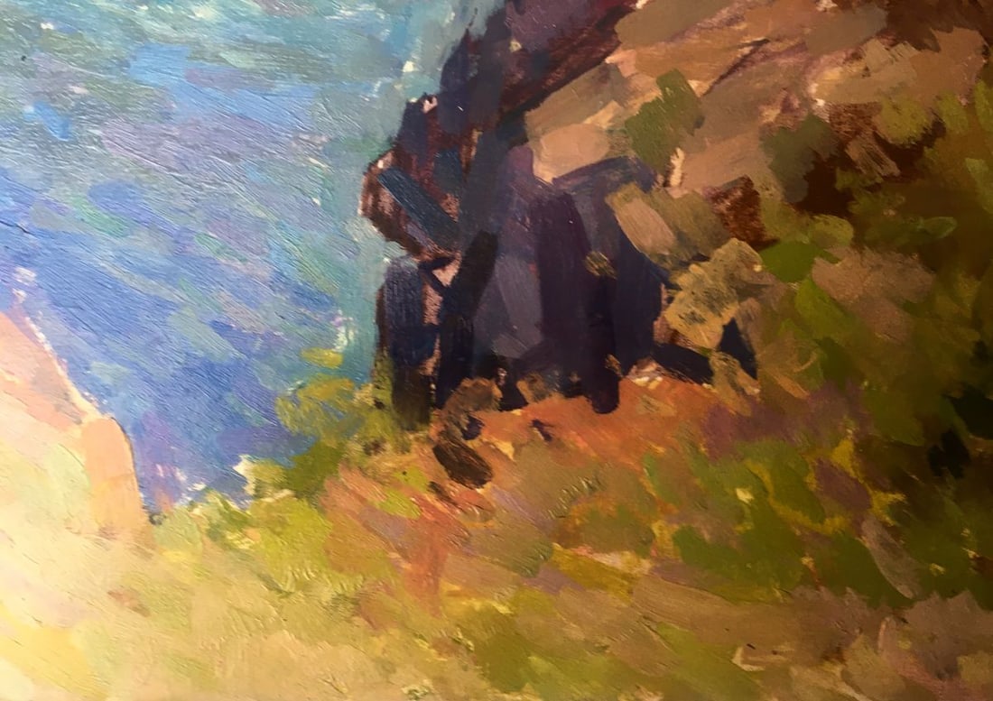 Oil painting River along the rocky shore Peter Tovpev - 10