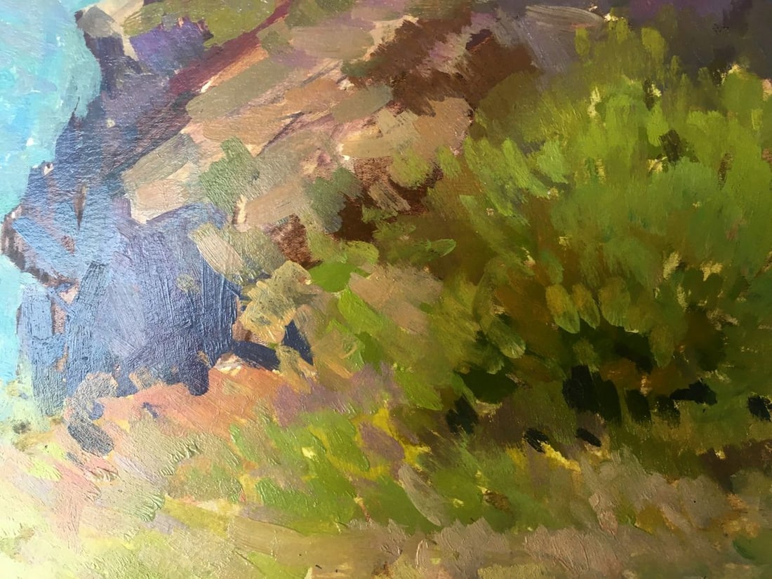 Oil painting River along the rocky shore Peter Tovpev - 11