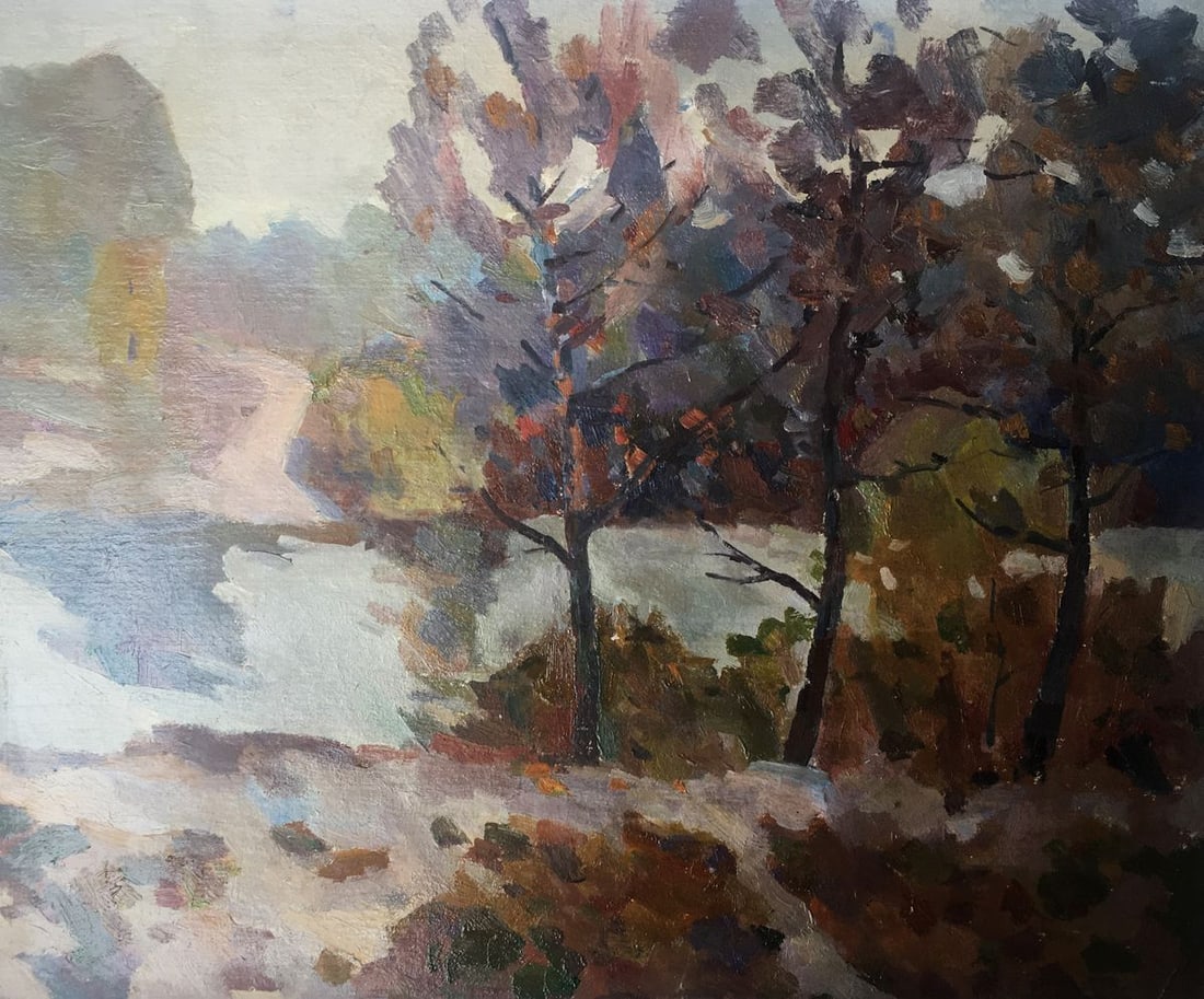 Oil painting Stream in the forest Peter Tovpev: NoAAA2477 *** ABOUT THIS PAINTING *** * TITLE: "Stream in the forest" * ARTISTS: Peter Tovpev * SIZE: 36x46 cm/'14.17x18.11 inches' * MEDIUM: oil, cardboard * HAND PAINTED: Original painting from our 