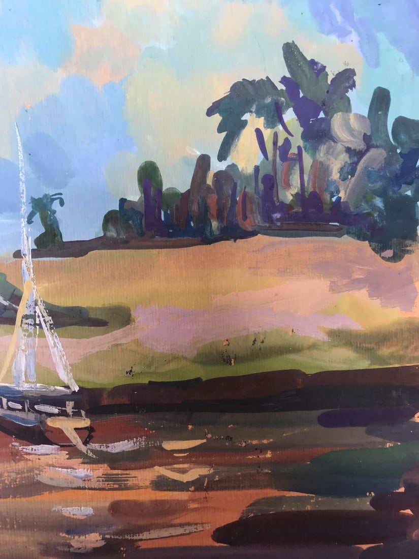 Tempera painting Boats on the shore Unknown artist - 10