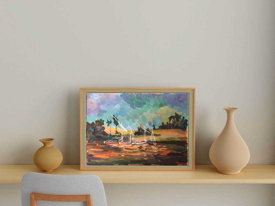 Tempera painting Boats on the shore Unknown artist - 2