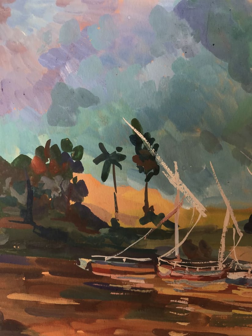 Tempera painting Boats on the shore Unknown artist - 4
