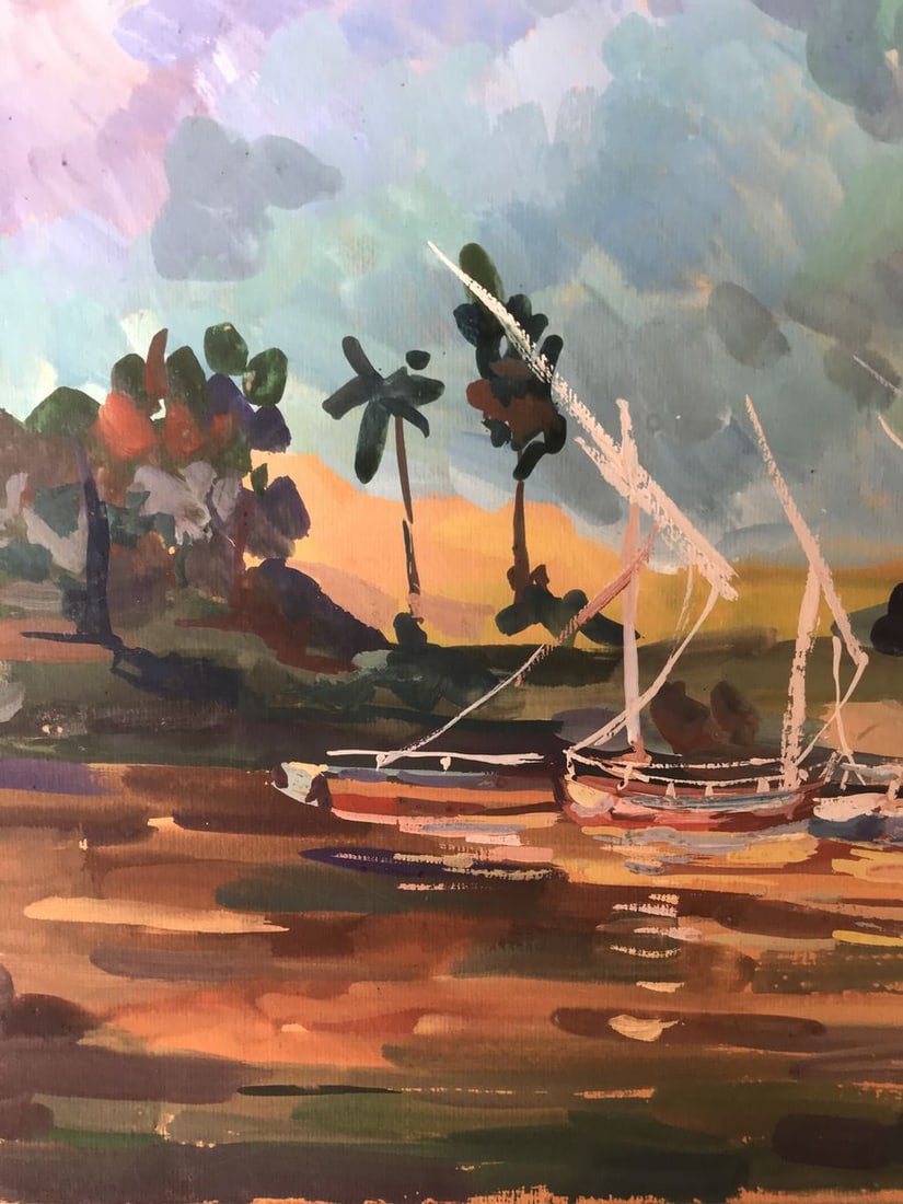 Tempera painting Boats on the shore Unknown artist - 5