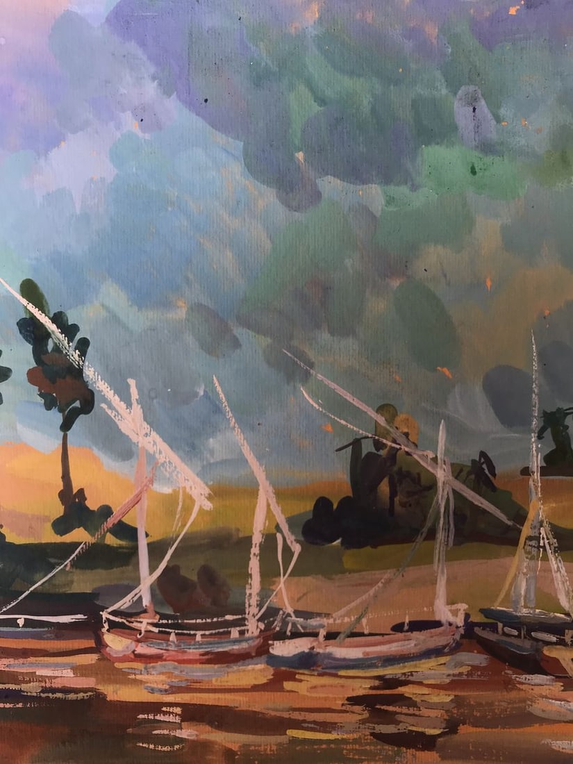 Tempera painting Boats on the shore Unknown artist - 6