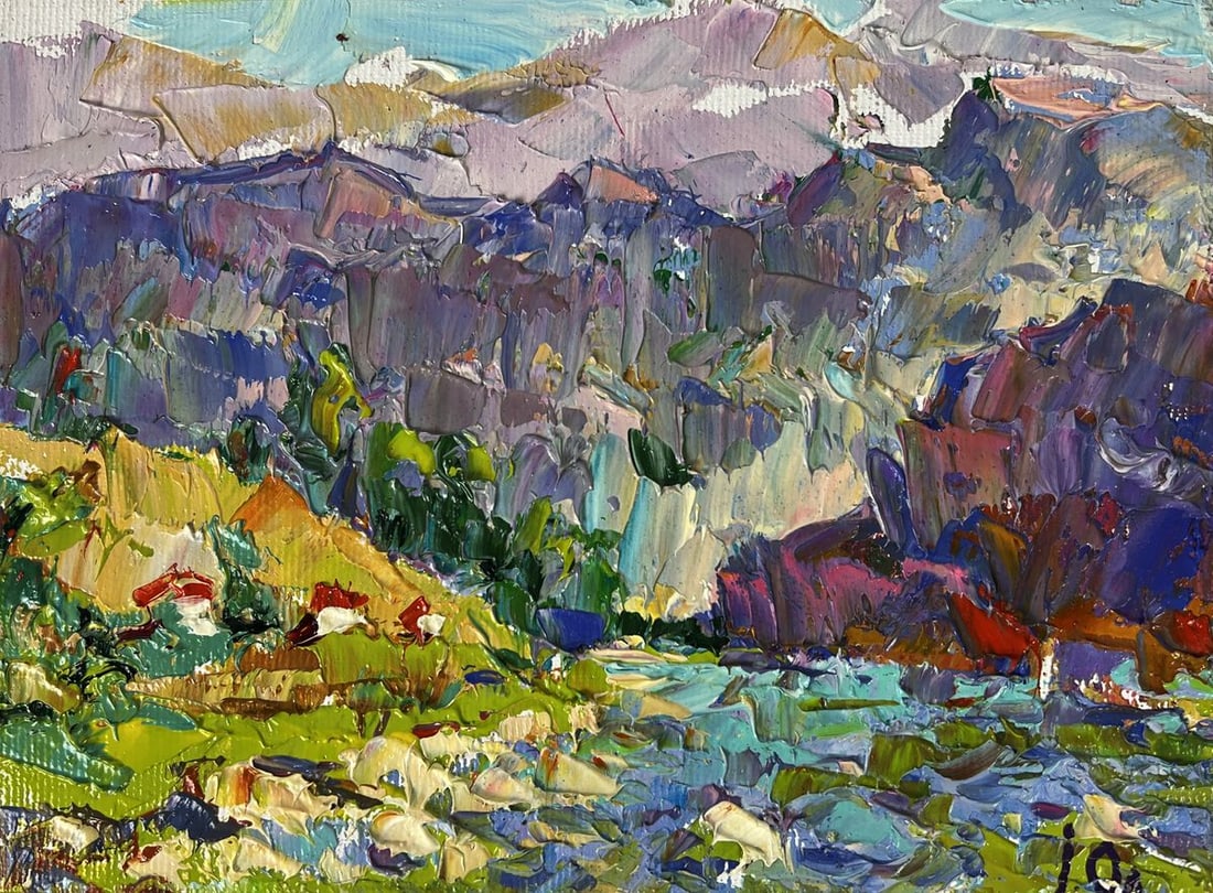 Oil painting Over a Mountain River Oleksiy Ivanyuk - 3
