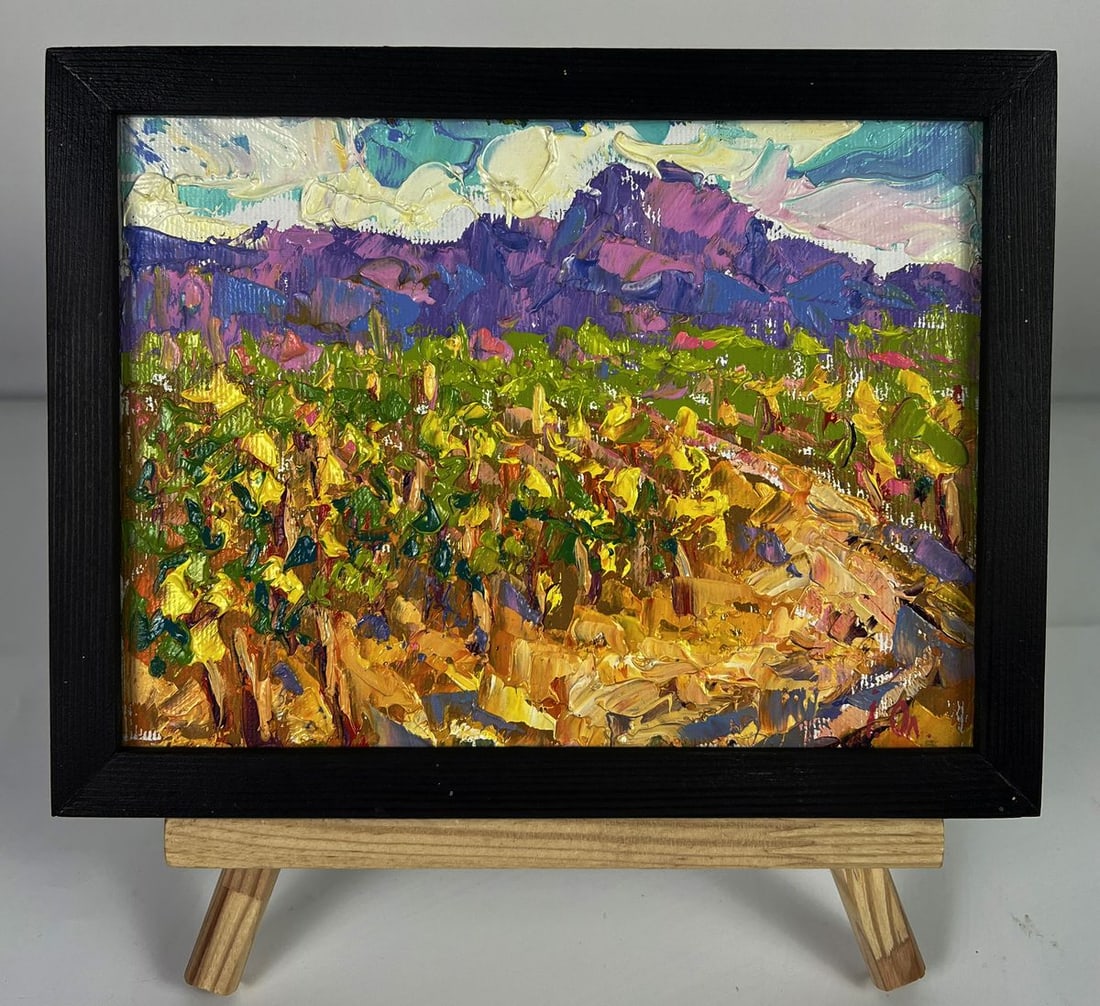 Oil painting Vineyards near the mountains Oleksiy Ivanyuk: NoAAA6182*** ABOUT THIS PAINTING **** TITLE: "Vineyards near the mountains"* ARTISTS: Oleksiy Ivanyuk* SIZE: 15x20 cm/5.90x7.87 inches'* MEDIUM: oil, canvas* HAND PAINTED: Original painting from our c