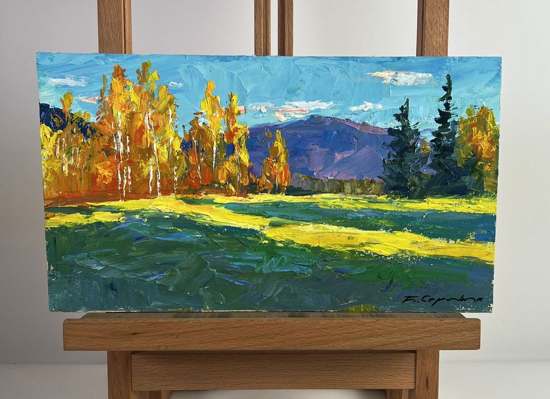 Oil painting Golden birch forest Boris Serdyuk: NoAAA6015*** ABOUT THIS PAINTING **** TITLE: "Golden birch forest"* ARTISTS: Serdyuk Boris Petrovich* SIZE: 19x33 cm/7.48x12.99 inches'* MEDIUM: oil, cardboard* HAND PAINTED: Original painting from ou
