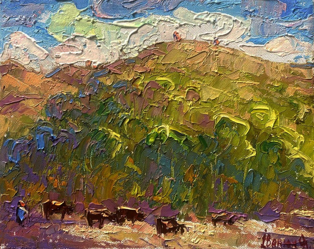 Oil painting A path at the foot of the mountains Oleksiy Ivanyuk: NoKalen 1645The Oil painting Canvas titled "A path at the foot of the mountains" captures the timeless dialogue between land and memory, where the echoes of past generations still seem to inhabit the 