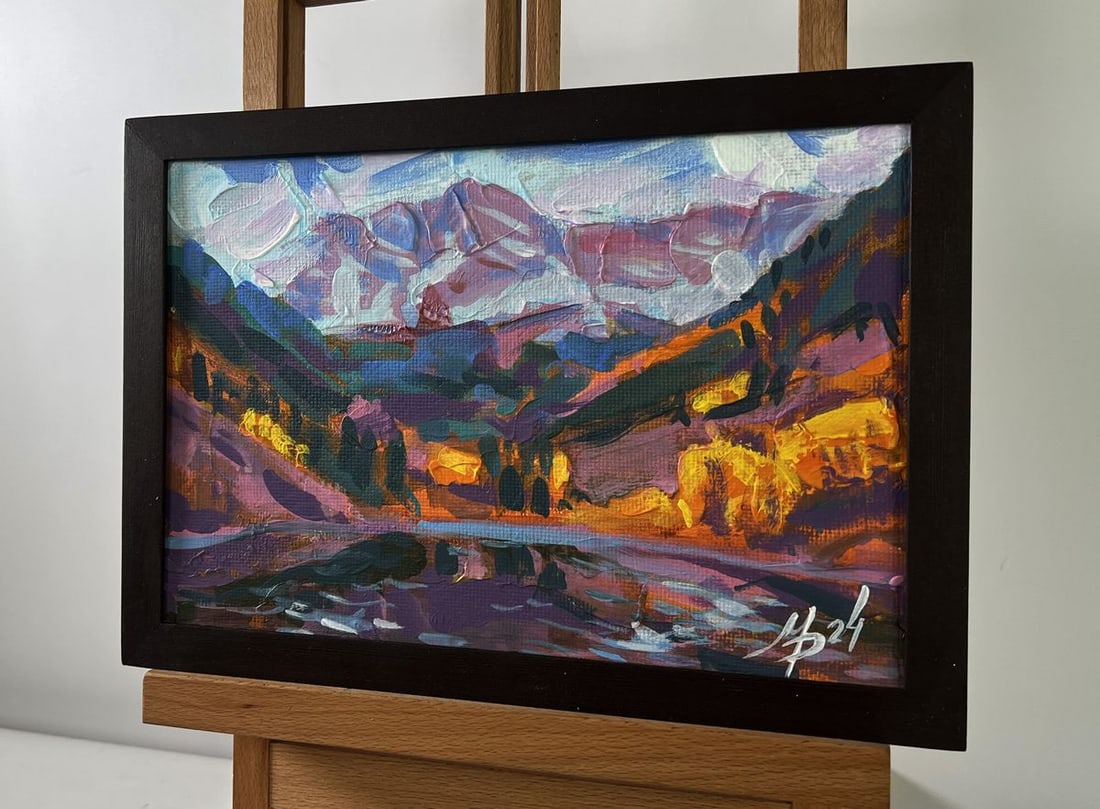 Acrylic painting Relaxation in a mountain lake Mykhailo Patskan - 2