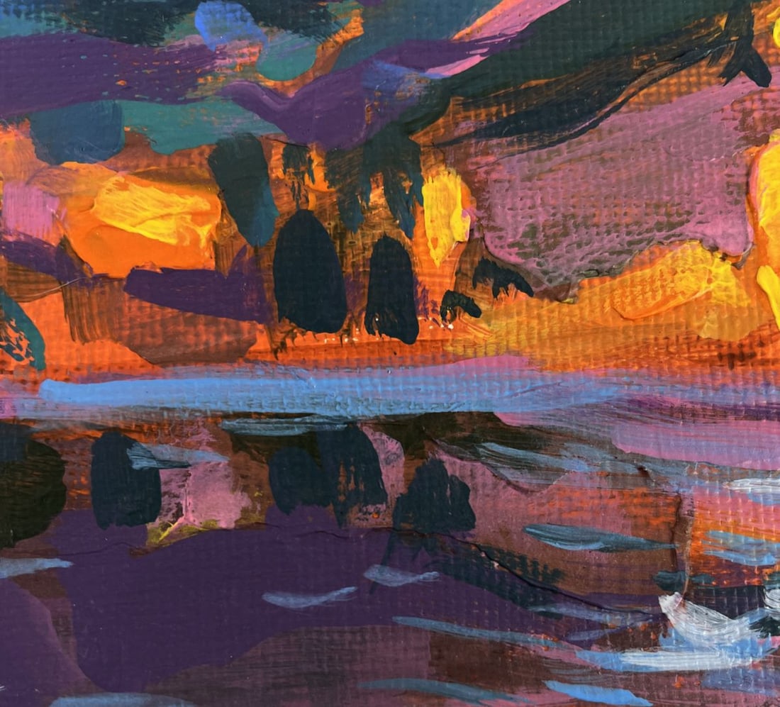 Acrylic painting Relaxation in a mountain lake Mykhailo Patskan - 8