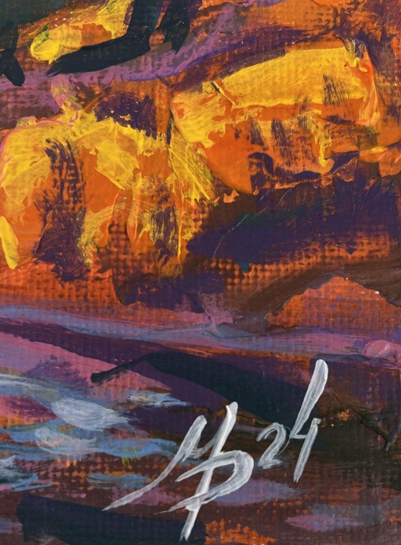 Acrylic painting Relaxation in a mountain lake Mykhailo Patskan - 9