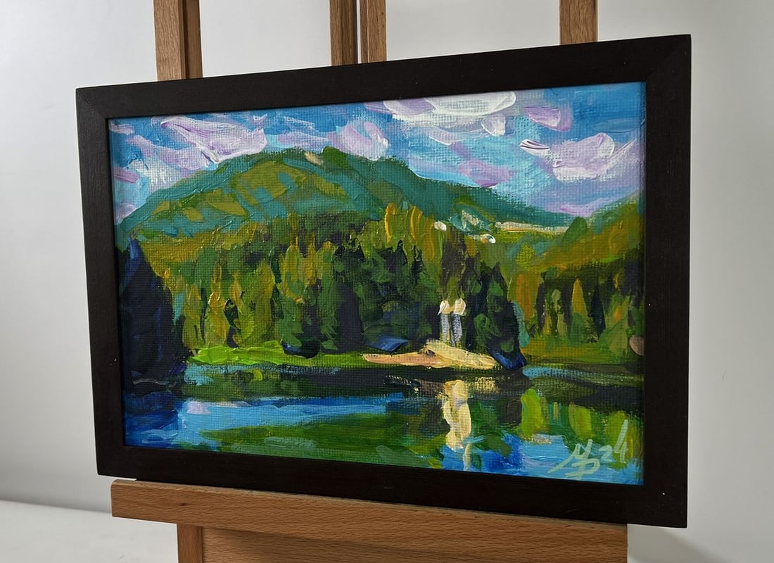 Acrylic painting Summer reflection of the peaks Mykhailo Patskan - 2