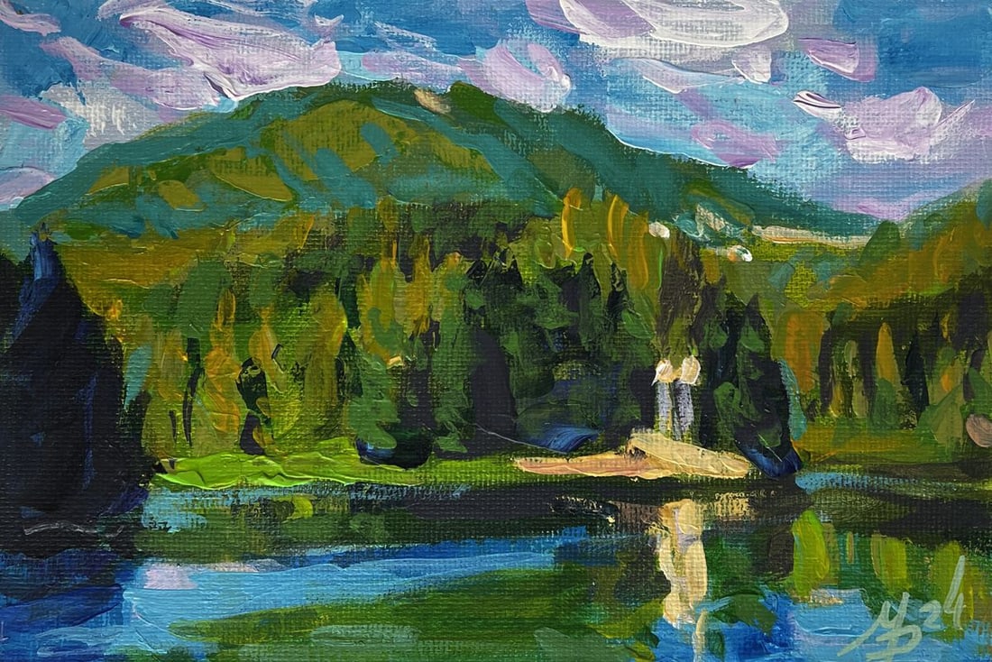 Acrylic painting Summer reflection of the peaks Mykhailo Patskan - 3