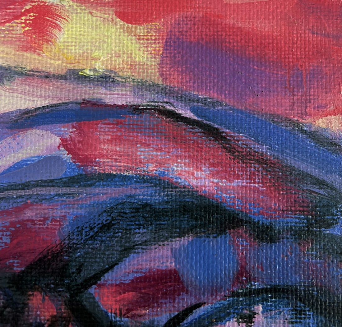 Acrylic painting Pink sunset behind the mountains Mykhailo Patskan - 4