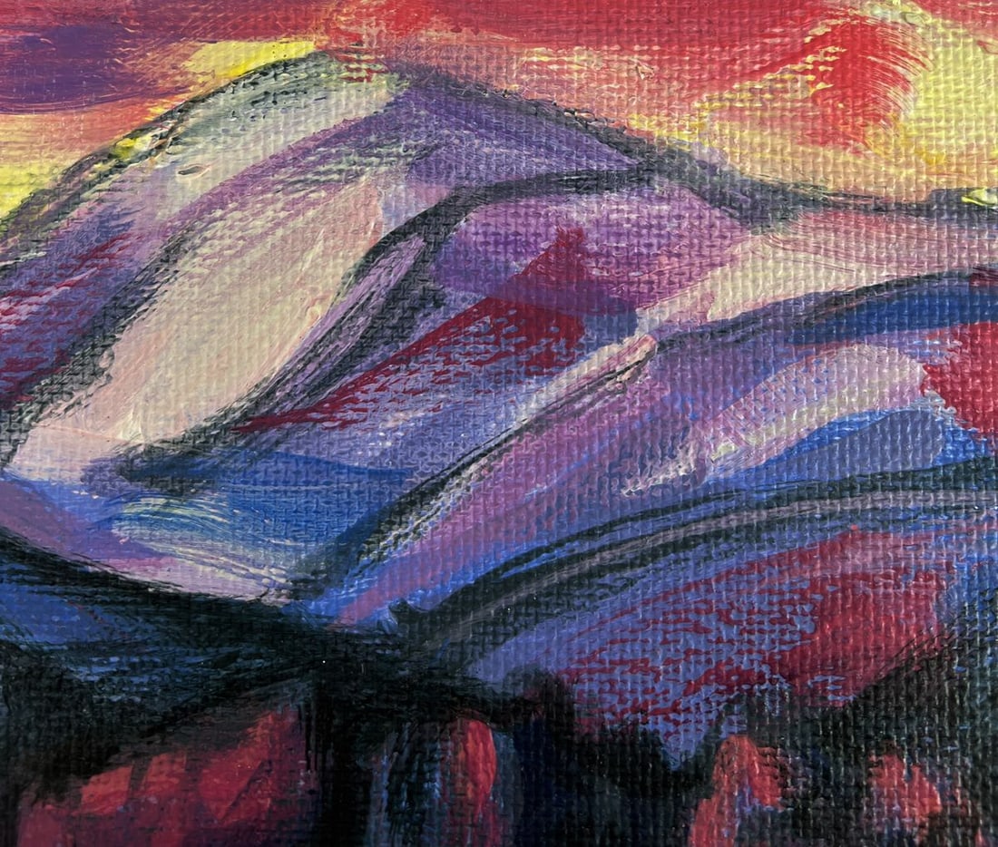 Acrylic painting Pink sunset behind the mountains Mykhailo Patskan - 5