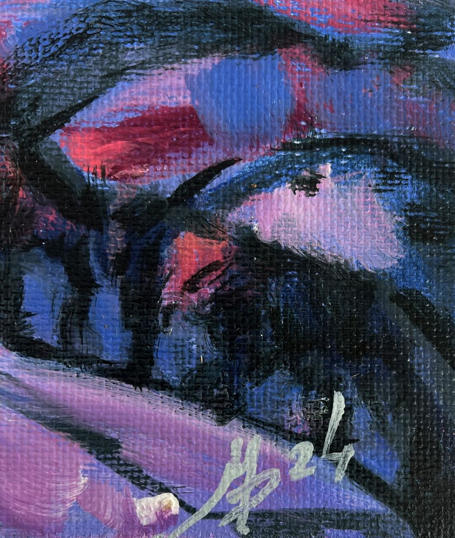 Acrylic painting Pink sunset behind the mountains Mykhailo Patskan - 9