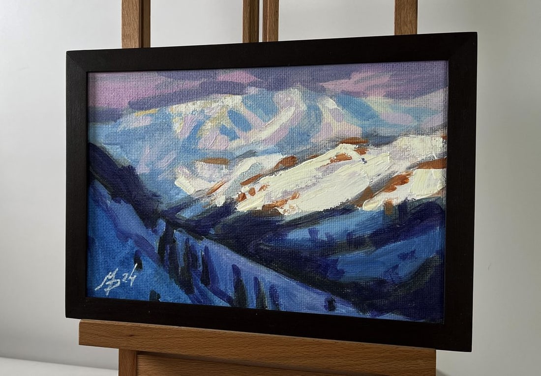 Acrylic painting Snow capped mountain peaks Mykhailo Patskan - 2