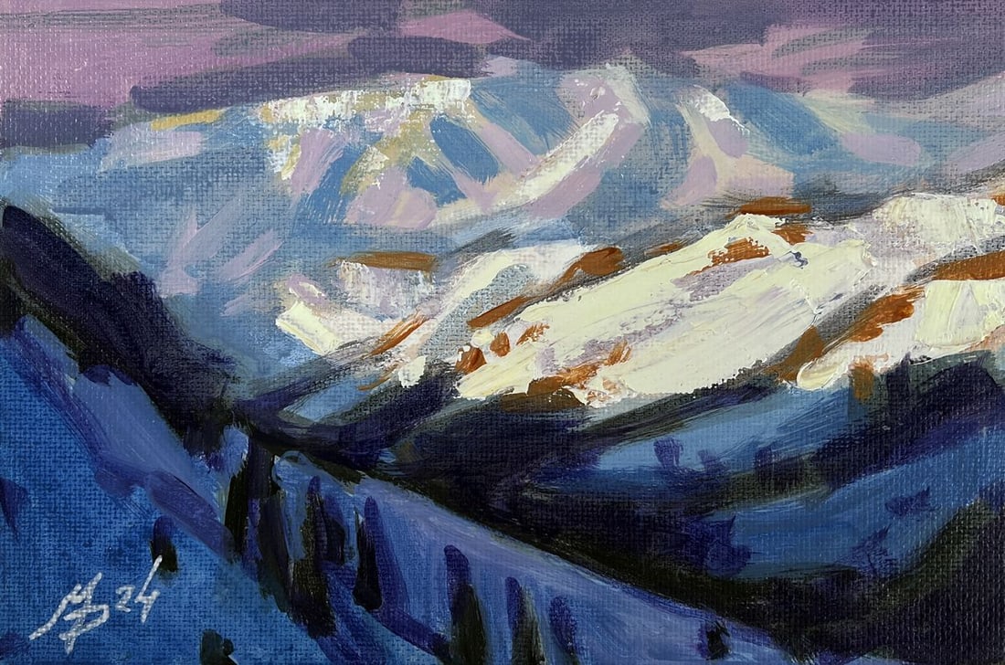 Acrylic painting Snow capped mountain peaks Mykhailo Patskan - 3