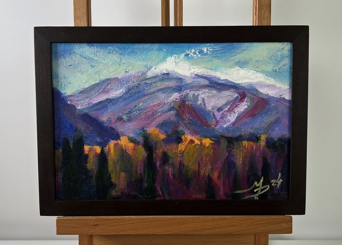 Acrylic painting First snow in the mountains Mykhailo Patskan (1 of 10)
