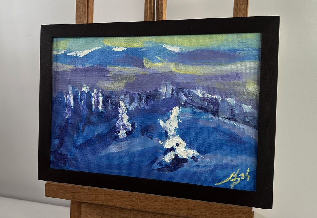 Acrylic painting Winter fog descended Mykhailo Patskan - 2