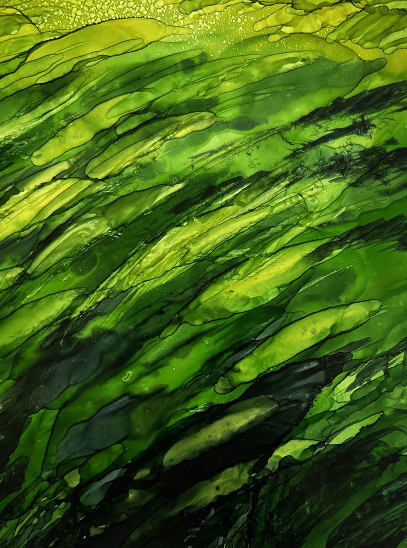 Ink painting Green fields near the mountain Olga Ponomaryova - 7