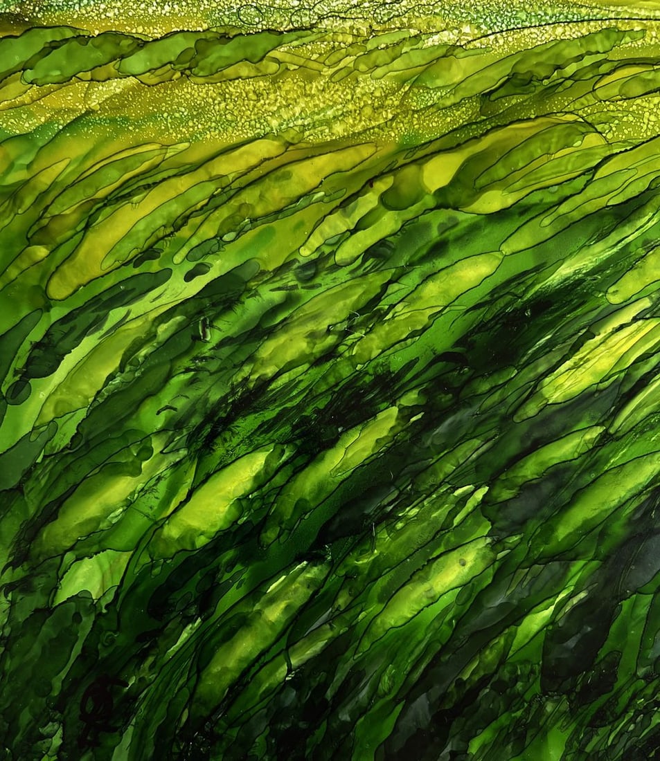 Ink painting Green fields near the mountain Olga Ponomaryova - 8