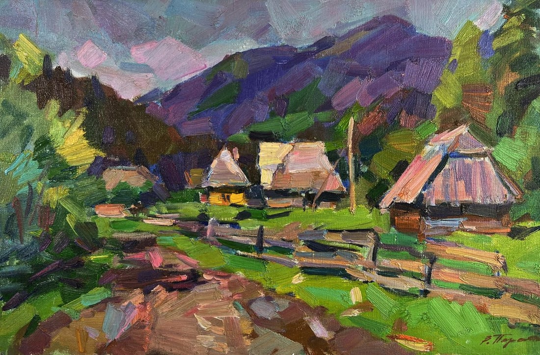 Oil painting Mountains above the village Vyacheslav Pereta - 3