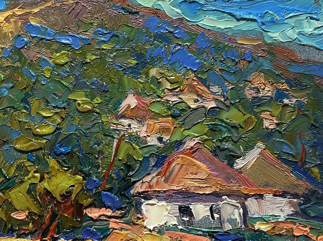 Oil painting There is a village under the mountain Alex Kalenyuk - 8