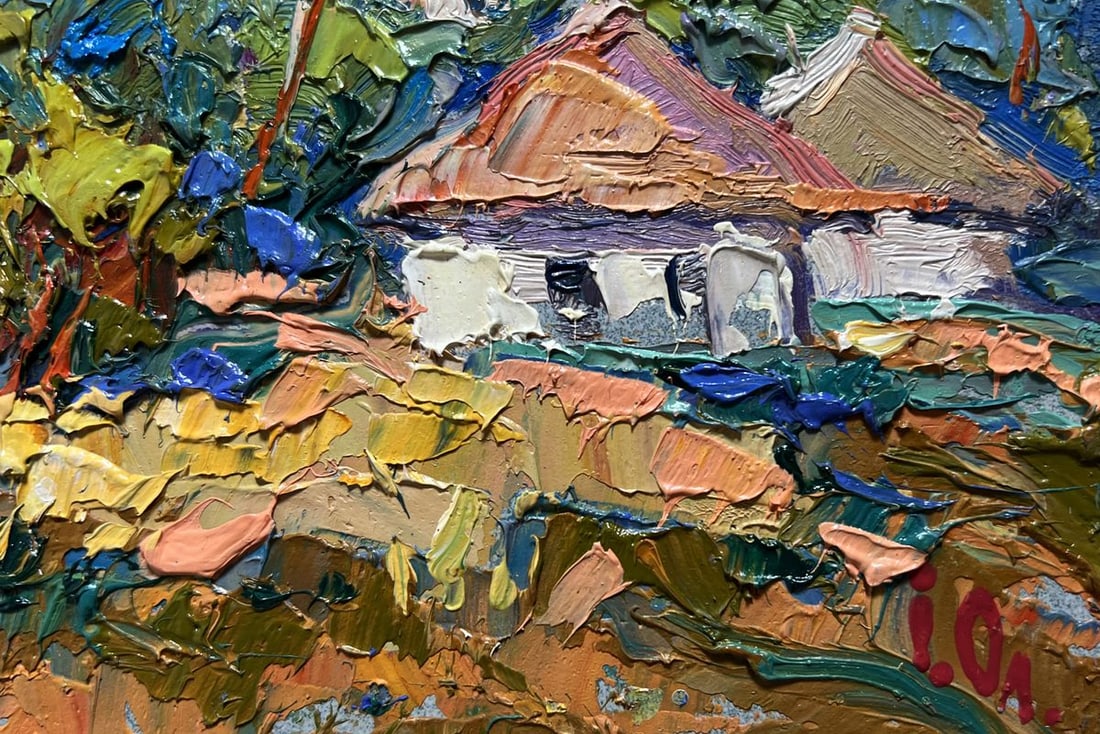 Oil painting There is a village under the mountain Alex Kalenyuk - 9