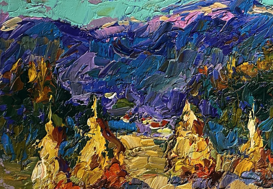 Oil painting Haystacks and mountain view Alex Kalenyuk - 7